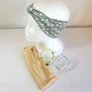 Green Polka Dot & Tan Boho Headbands With Matching Bracelet Sets, Womens Size M